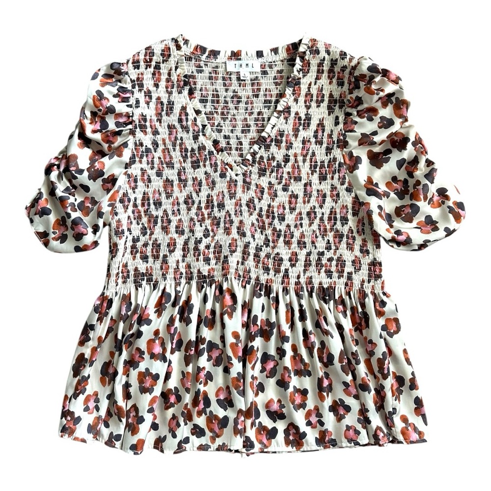 THML Floral Smocked V Neck Top